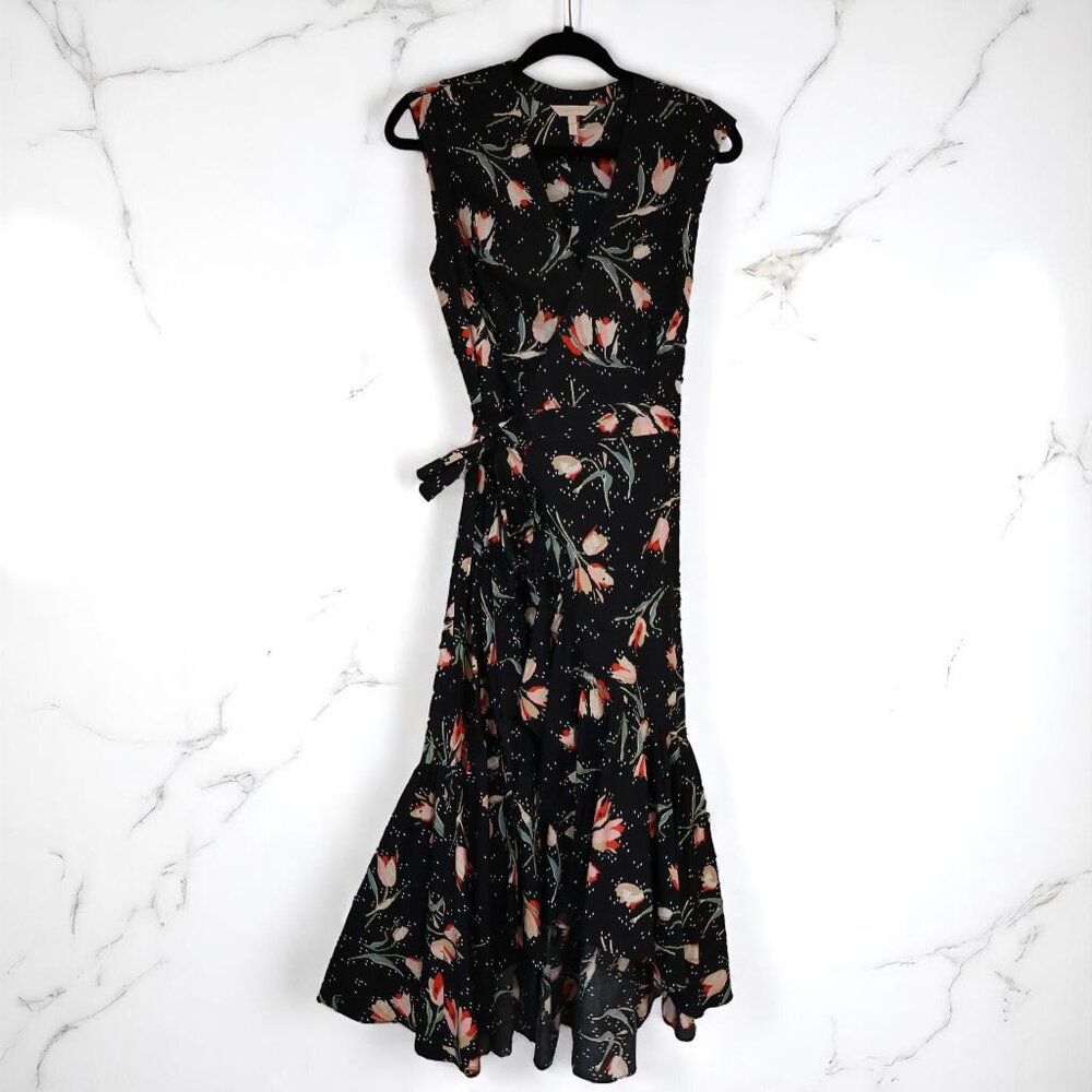 Rebecca Taylor Black Tulip Print Midi Dress – Size 4